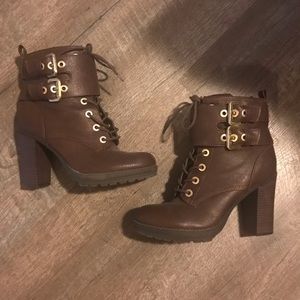 Guess High Heeled Boots with Gold Buckles